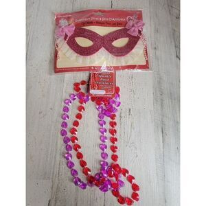 Valentine's glitter pink heart mask masquerade heart necklace props decor